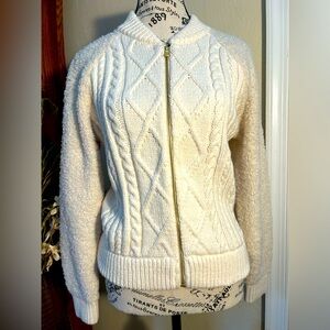 NWT🌷LOFT Cable Knit Cardigan Full Zip Sweater w/ Boucle Sleeves